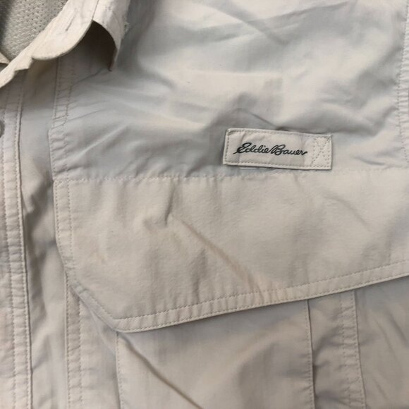Eddie Bauer Men Shirt Large Short Sleeve Button Up Fishing Outdoors Beige Casual - Picture 4 of 10